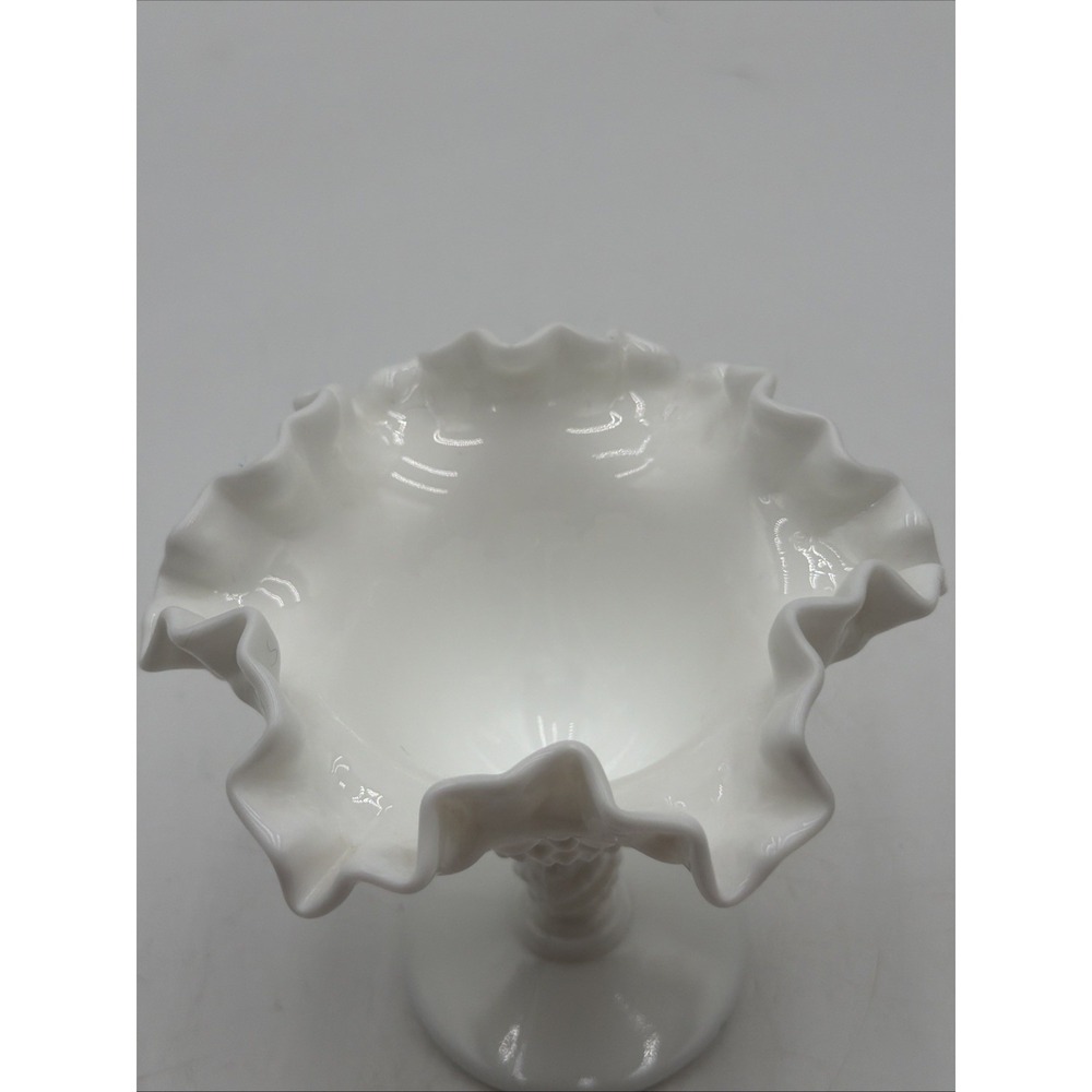 FENTON WHITE HOBNAIL MILK GLASS Pedestal Nut Compote Candy Ruffled Dish 5 inches - Picture 2 of 8